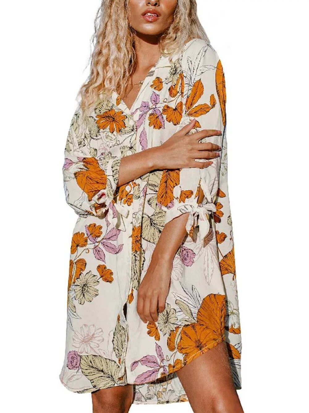 Cupshe Oaklyn Floral Buttoned Shirt Beach Dress XL Bohemian Tropical Summer Styl